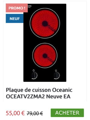 Plaque de cuisson Oceanic OCEATV2ZMA2 Neuve EA