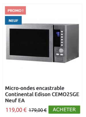 Micro-ondes encastrable Continental Edison CEMO25GE Neuf EA